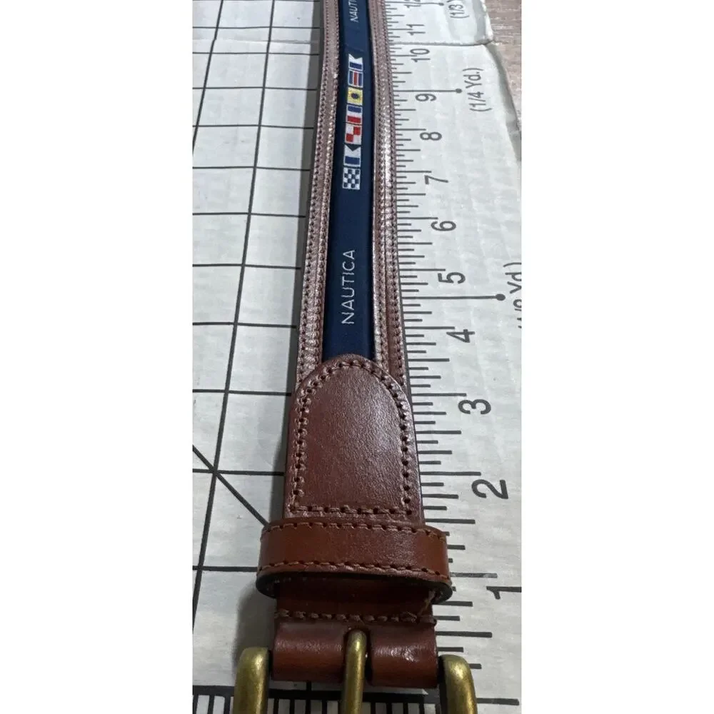 Nautica Brown Leather Blue Flag Logo 1